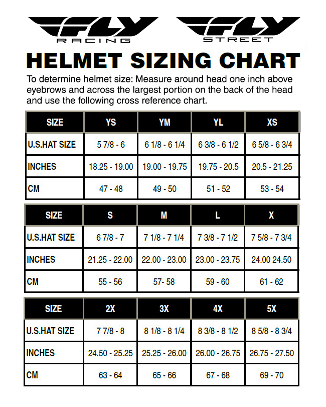 Youth Helmet Size Chart